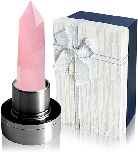 HINATAA Bouteille d'eau en Cristal, 550ML Pierre Precieuse Naturelle Verre Eau Bouteille Amovible, Pierres Thérapeutiques pour Bien-être Naturel Guérison, Anti-fuite (Cristal Rose)