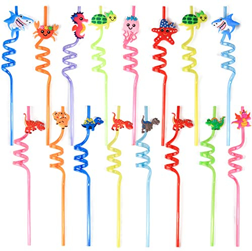 16 Pièces Pailles en Plastique pour les Enfants, Divers de Mignon Forme et Colorée Réutilisable Bouclés Pailles pour Les Fêtes D'anniversaire des Enfants Décorations, Fête Accessoires
