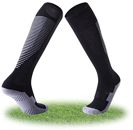 Calzettoni Calcio Bambino, Anti-Slip Calze Calcio Bambino Calcio Calze da Calcio per Bambini Traspirante Calza Sportive Training Rugby Calze Hockey da Ragazzo Grils Età 5-12 (Nero)