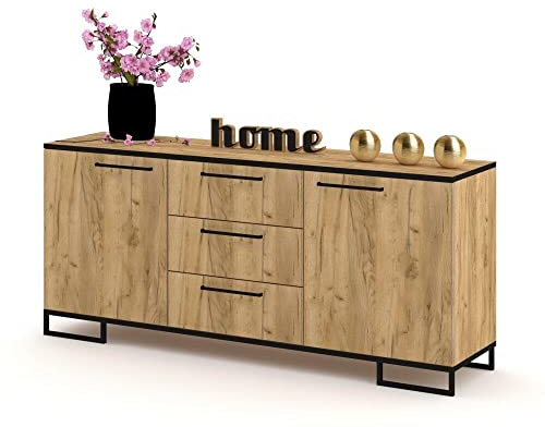 Euro Style Kommode mit Schubladen und 2 Türen Schrank Sideboard Tv Schrank für Wohnzimmer/Schlafzimmer Schubladenkommode 150x68,5x40 cm, Golden Eiche/Golden Eiche