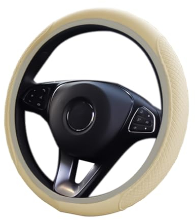 CGEAMDY Auto Lenkrad Abdeckung, Universal 38 cm Microfiber Lenkradhülle, Anti Rutsch Atmungsaktiv Lenkradabdeckung, Geruch frei Lenkradbezug Lenkradschoner(Beige)