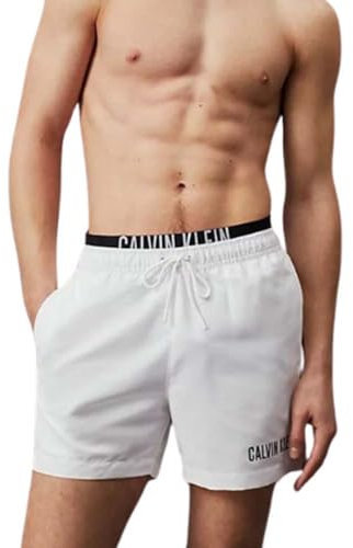 Calvin Klein Short de Bain Homme Medium Double Mi-Long, Blanc (Pvh Classic White), XXL