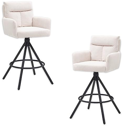 Stella Trading Sofia Barhocker 2er Set mit Cordbezug, Beige - Bequeme Barstühle mit Lehne für Ihr Wohn- & Esszimmer - 54 x 103,5 x 58 cm (B/H/T)