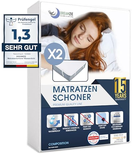 Matratzenschoner 80x190 cm Wasserdicht (2er-Set) Oeko-TEX Zertifiziert von Dreamzie - Atmungsaktive Matratzenauflage