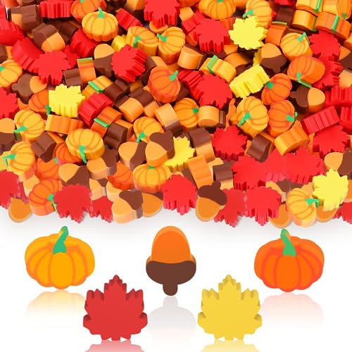 JUNEBRUSHS Radiergummi Herbst, 150 Stück Süße Thanksgiving Radiergummi Kinder Radiergummis Großpackung mit Ahornblatt-Radiergummis Neuartige Schreibwaren für Schüler Preise Geschenke Partygeschenke