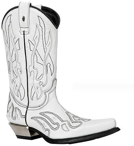 Stivali di Cuoio dell'unità di Elaborazione Vintage Western Cowboy Boots Ricamo Biker Boots Slip on Casual Shoes Stivali a Punta,Bianca,44