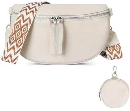 Sweetone Damen Umhängetasche Leder Stylisch Crossbody Bag Damen-Umhängetaschen Gürteltasche mit Breitem Schultergurt für Reisen, Festival, Alltag (Beige)