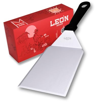 LEÓN Goods - Edelstahl Grillwender für Smash Burger. Wender Grillzubehör, für Grillplatte Plancha UVM. - Grillspachtel für BBQ Board