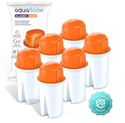 Aquafloow Classic Hard Cartucce Filtranti per Acqua, per Brocca Filtro, Elimina Cloro, Impurità e Metalli Pesanti | Ricambio per Dafi Classic, Aquaphor Ideal, Brita Classic, Laica – 6 Pezzi