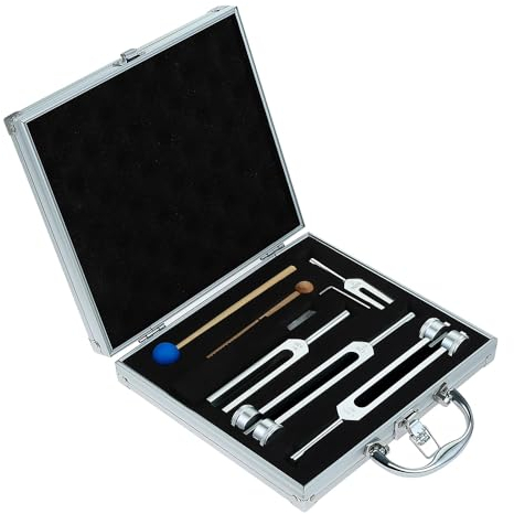 RATSTONE Stimmgabel,Stimmgabel Neurologie,Set von 4 Stimmgabeln (128 Hz, 136,1 Hz, MI 528 Hz, 4096 Hz), Ideale Stimmgabeln für Heilung, Chakrenheilung, Klangheilung, Anti-Kompression.