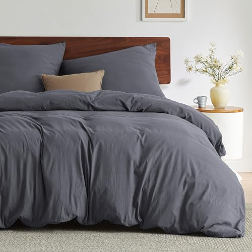 BEDSURE Bettwäsche 200x200 3teilig Anthrazit, Weiche Vorgewaschene Baumwollähnlich ÖKO-TEX Bettwäsche-Set Grau, 1 Bettbezug 200x200 cm mit Reißverschluss und 2 Kissenbezüge 80x80 cm