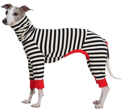 ESCCBOO Italienischer Windhund Onesie Kleidung, Rollkragen gestreiftes Shirt für Whippets Welpen, leichtes und dünnes Shirt für Frühling und Sommer (XX-Large)