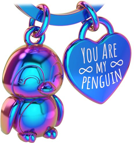 LANOLU Pinguin Schlüsselanhänger Partner Watschel, Pinguin Geschenk, Schlüsselanhänger Paar, Jahrestag Schlüsselanhänger Pärchen, Glücksbringer Anhänger mit Gravur Du bist mein Pinguin