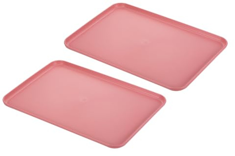 PATIKIL 2 Stücke Große Serviertablett, 38cm x 27cm Kunststofftablett PP Fast Food-Tablett Wiederverwendbar Rechteckig Tabletts Servierplatte für Küche Esszimmer, Rose Rot
