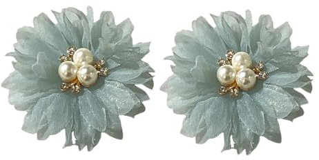 KABELIFE 2 Stück Schön Blume Brosche, Ansteckblume, Haarblume Haarblüte mit Strass Perle Haarschmuck Sicherheitsnadel, Hochzeit, Party, Dekoration (Grün)