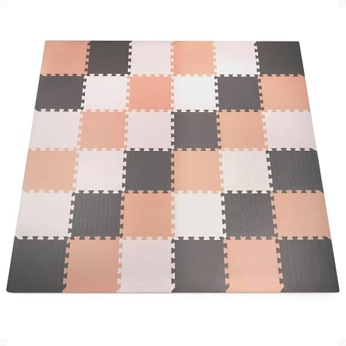 BalanceFrom 36-Pack 12x12 Inches EVA Interlocking Foam Play Tile Mat, Cream/Gray/Beige – 0.4-Inch Thick Non-Slip Puzzle Flooring for 36 Square Feet in Playroom, Nursery, or Playpen at Home