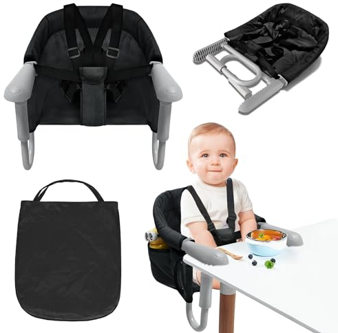 Froadp Siège de table pliable pour bébé avec sac de rangement et languettes de fixation sécurisées pour tout-petit, siège bébé, chaise haute avec barres de fixation réglables pour la maison, les
