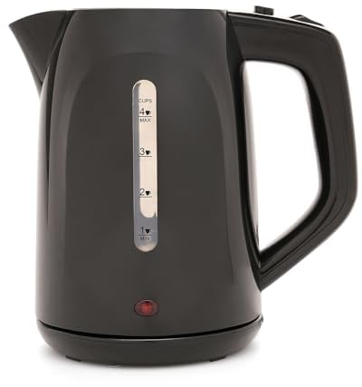 KitchenPerfected Quiet Boil Eco-Friendly Lightweight Cordless Kettle - 1100w, 1 cup boil, 1.0 Litre (4 cups), Removable Filter, Elderly, Hotels, B&B's - Black - E1571BK