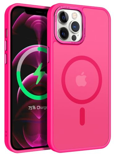 GUAGUA Coque pour 12 Pro Max Compatible avec MagSafe Protection Antichoc Qualité Militaire Dos Anti Rayures Étui Housse Arrière Translucide Givrée Anti-Empreintes Digitales - 6.7'' (Rose Vif)