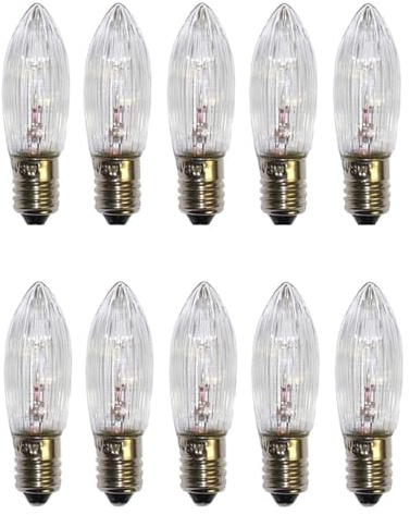ShuoHui Spitzkerze E10 12V 3W Ersatzbirnen Glühbirnen Topkerze für Lichterketten und Schwibbögen 2700K 30LM (20)