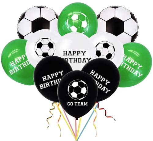 DazzJoy 26 Stück Fussball Luftballon, Fussball Deko Geburtstag Junge, Fußball Deko Latex Ballons Grün Weiß Schwarz, Soccer Ballon für Spieltag Fußball Weltmeisterschaft, Fußball Geburtstag Party Deko