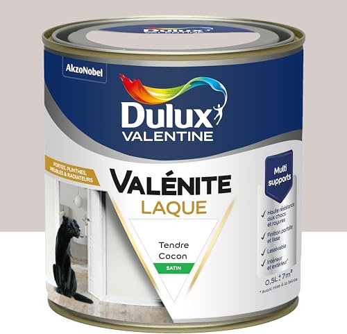 Dulux Valentine Peinture Laque Valénite Intérieur et Extérieur Multi-supports - Finition parfaite et lisse, Formule Haute Résistance - Satin Tendre Cocon COY24 0,5 L