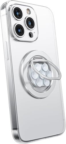 Magnetischer Handy-Halterungsring für MagSafe, Handy Ring Halter mit 360° Saugnapf Griff Phone Holder für iPhone 16/15/14/13/12/Pro Max/Pro/Plus/Mini-Silber