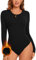 WOWENY Thermo Body Langarm Damen Elegant Micro Fleece Oberteil Warm Langarmshirt Rundhals Bodysuit Women Langarmbody Trachtenbody 1-Schwarz M