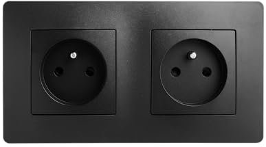 DEBFLEX - Caly - Prise Électrique 2P+T Double/2 postes Horizontaux - Prise Murale 16A avec Terre - Plastique - Installation Encastrée - Noire - 156 x 85 x 39 mm