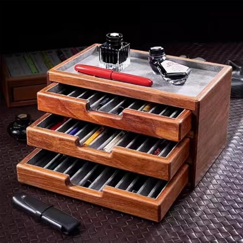 MTTXY Wood Pen Display Box, Fountain Pen Collector Organizer Box with 3 Layers Of Drawers - Can Hold 39 Pens for Desk, Shop or Home