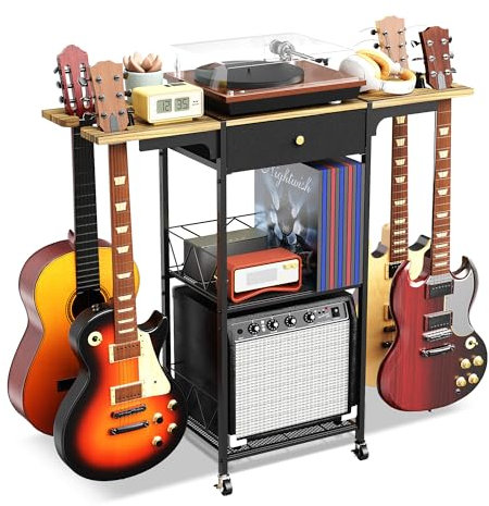 Yitexin Gitarrenständer, 3 Ebenen, 4 Positionen, Rad, mehrere Gitarren, Verstärkerständer, Schublade