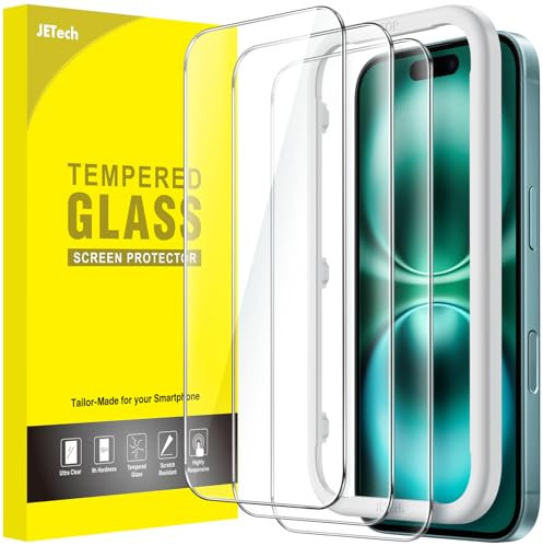 JETech Schutzfolie für iPhone 16 Plus 6,7 Zoll, Gehärtete Glas Displayschutz mit Einfachem Installationswerkzeug, Hat Keinen Einfluss auf die Hülle, HD Klar, 3 Stück
