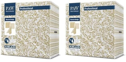PAW - Servietten aus Airlaid - Stoffähnlich (40 x 40 cm) I 50 Stück I Ideal für Hochzeit, Taufe, Kommunion, Geburtstag I Tischdeko Rückseite-Muster - Barock Gold I Reverse Baroque Etude gold