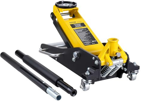 VEVOR Cric Rouleur 2 tonnes, Cric de Plancher Hydraulique à Profil Bas, Hauteur de Levage 80-370 mm, en Acier et Alu Robuste, Pompe de Levage Rapide à Double Piston, pour Lever Camion SUV Atelier