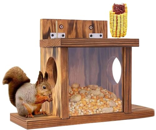 Mangeoire À Écureuils en Bois, Station Alimentation Écureuils, Distrubuteur De Nourriture Écureuils, Mangeoire Écureuil Exterieur De Grande Capacité, Abri Ecureuil pour Balcon Jardin Arrière-Cour