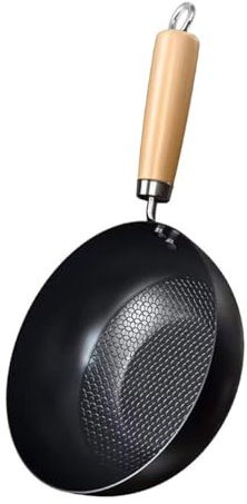 Ciieeo Mini Poêle à Frire Antiadhésive en Fer Petit Wok à Fond rond Style Chinois Traditionnel Poignée Ergonomique Compatible avec Cuisinière à Gaz Et Gril