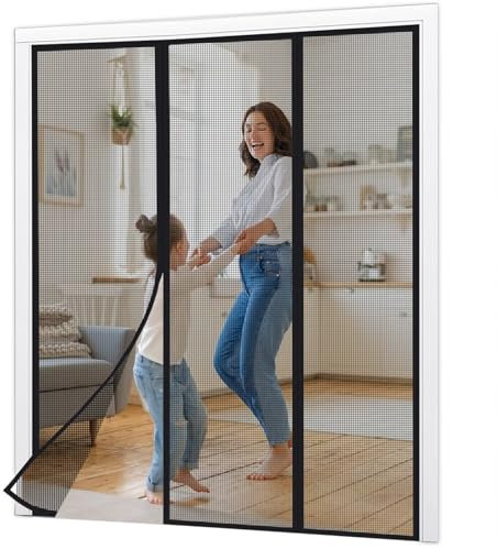Rideau Porte Anti Mouche Bambou 125x255cm Noir MagnéTique Moustiquaire de Magnétique Convenir à la