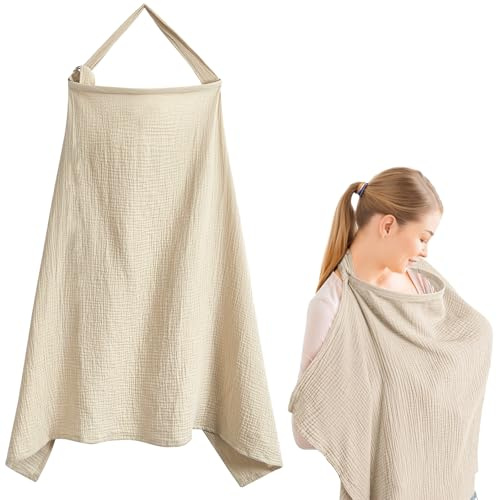 Ksvaye Copri Seno Allattamento Cotone Coperta per Allattamento in Mussola Traspirante Telo Allattamento al Seno con Spalline Regolabili 71 X 95 cm Scialle Privacy Allattamento (light kaki)