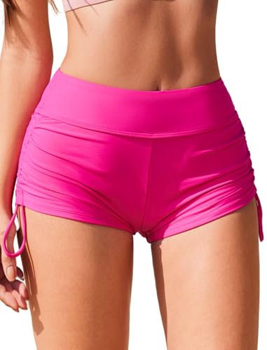 AI'MAGE Pantaloncini da Bagno da Donna Rosa con Controllo della Pancia Costume da Bagno ad Asciugatura Rapida Pantaloncini da Bagno a Vita Alta con Tasche M