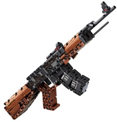 FULHOLPE Technik Schießwaffe Bausteine, Militär AK-47 Sturmgewehr Bausatz Modell mit Schussfunktion, Klemmbausteine Gewehr Waffen Konstruktionspielzeug Kompatibel mit Großen Marken