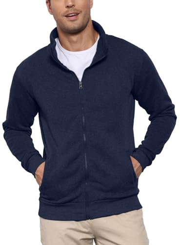 LAOARA Herren Sweatjacke Pullover Hoodie Sweatshirt ohne Kapuze mit Reißverschluss Zipper Fleecejacke Blau L