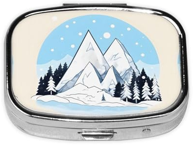 Snow-Capped Mountains Square Pill Storage Box, Travel Portable Mini Pill Box, Vitamin Medicine Storage Box (2 Compartment Pill Box)