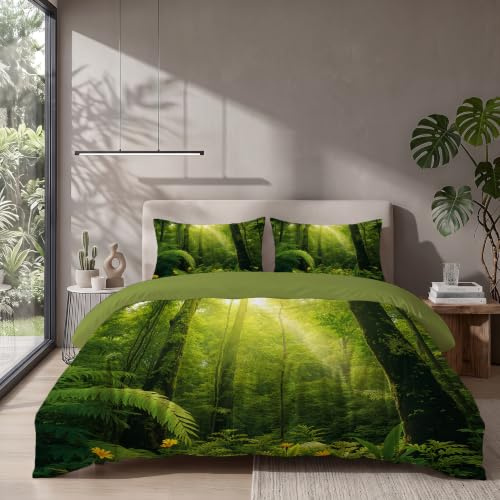 DLERFLOVR Bettwäsche 135x200cm Bettwäsche-Sets Tief im Wald Bettbezug 2teilig mit Kissenbezüge, Wendebettwäsche Bedding Tropische Pflanzen mit Reißverschluss