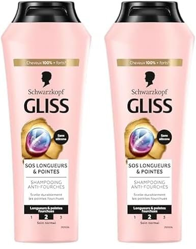 Schwarzkopf - Gliss - Shampoing SOS Longueur & Pointes - Anti-fourches - Répare & Renforce la Fibre des Cheveux - Pour Longueurs et Pointes Fourchues - 91% d'Ingrédients d'Origine Naturelle - 250 ml