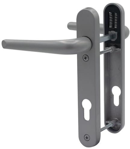 SHIELD HARDWARE uPVC Door Handle 92mm PZ Sprung Pair for PVC and Composite Doors Matte Silver 122mm Fixing Centres
