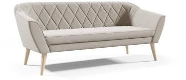 Sofello Skandinavisches 3-Sitzer-Sofa Gloria Skandinavischer Stil für Wohnzimmer ohne Schlaffunktion Beine aus Buche (Manila 03 - beige)
