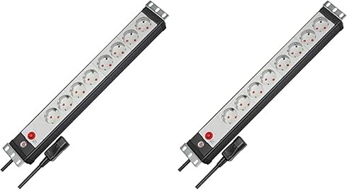 Brennenstuhl Premium-Line 19 Steckdosenleiste 8-Fach/Mehrfachsteckdose für Schaltschränke (mit Kaltgerätestecker, 3m H05VV-F 3G1,0 Kabel, Made in Germany) schwarz/lichtgrau (Packung mit 2)