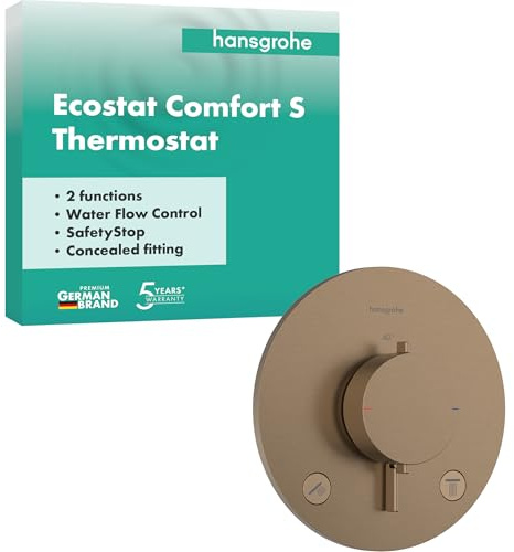 hansgrohe Ecostat Comfort S - Duschthermostat Unterputz, Duscharmatur mit Sicherheitssperre (SafetyStop) bei 40° C, Thermostat für die Dusche, Mischbatterie für 2 Verbraucher, Brushed Bronze, 33715140