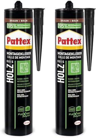 Pattex Montage Holz, starker Montagekleber für Holz und Holzwerkstoffe, wetterbeständiger Baukleber für alle Materialien*, elastischer Holzkleber für innen und außen**, 1x420g Kartusche