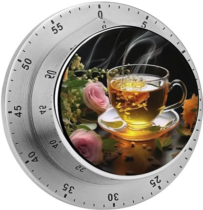 Cup of Tea Kitchen Timers, Manual 60 Minute Wind Up Timer Clock with Loud Alarm, Magnetic Backing, Mechanical Kitchen Timers, No Batteries Required, Countdown Timer for Cooking Baking